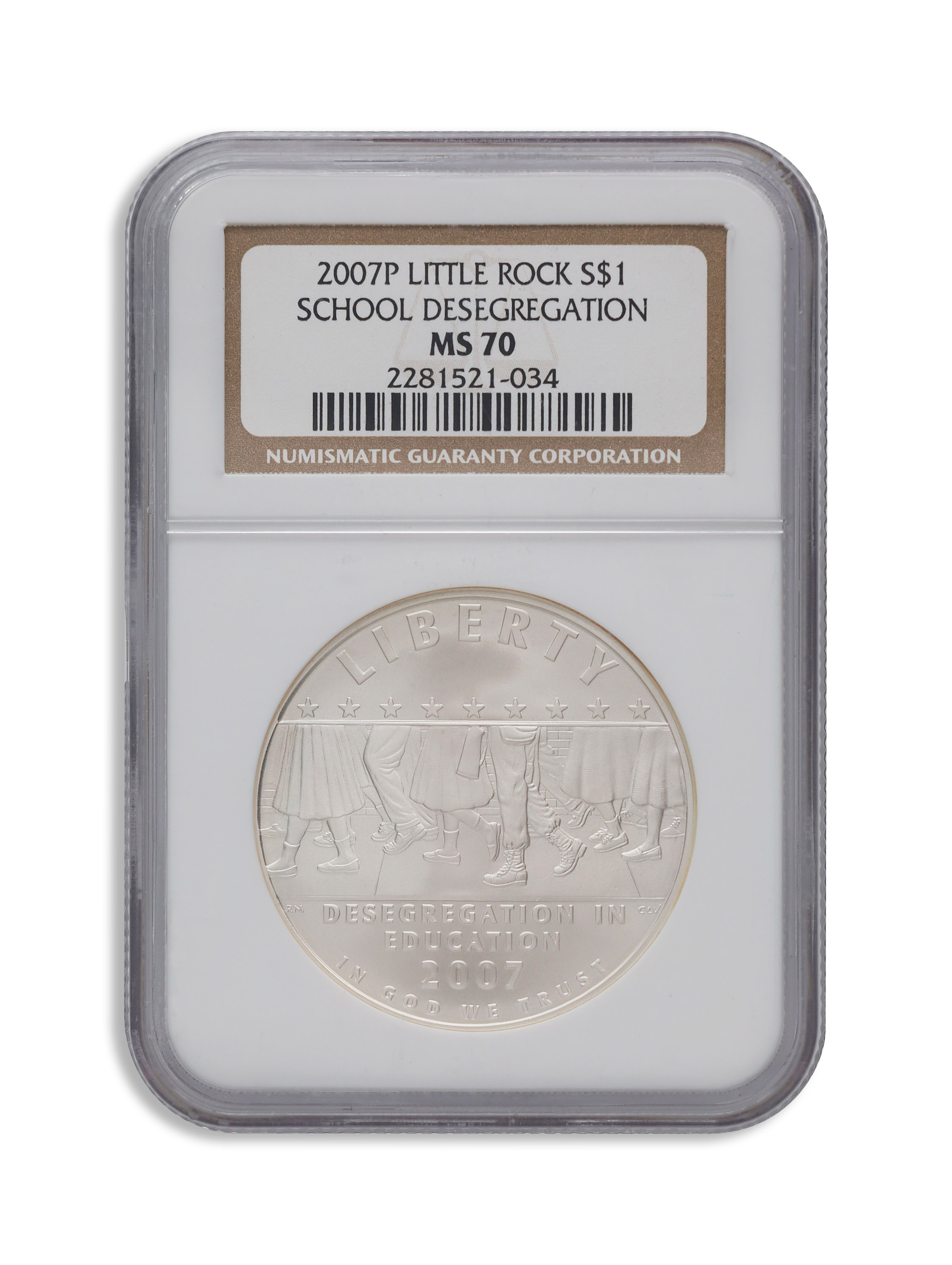 2007-P $1 Little Rock, Deseg Silver Commem - NGC MS70