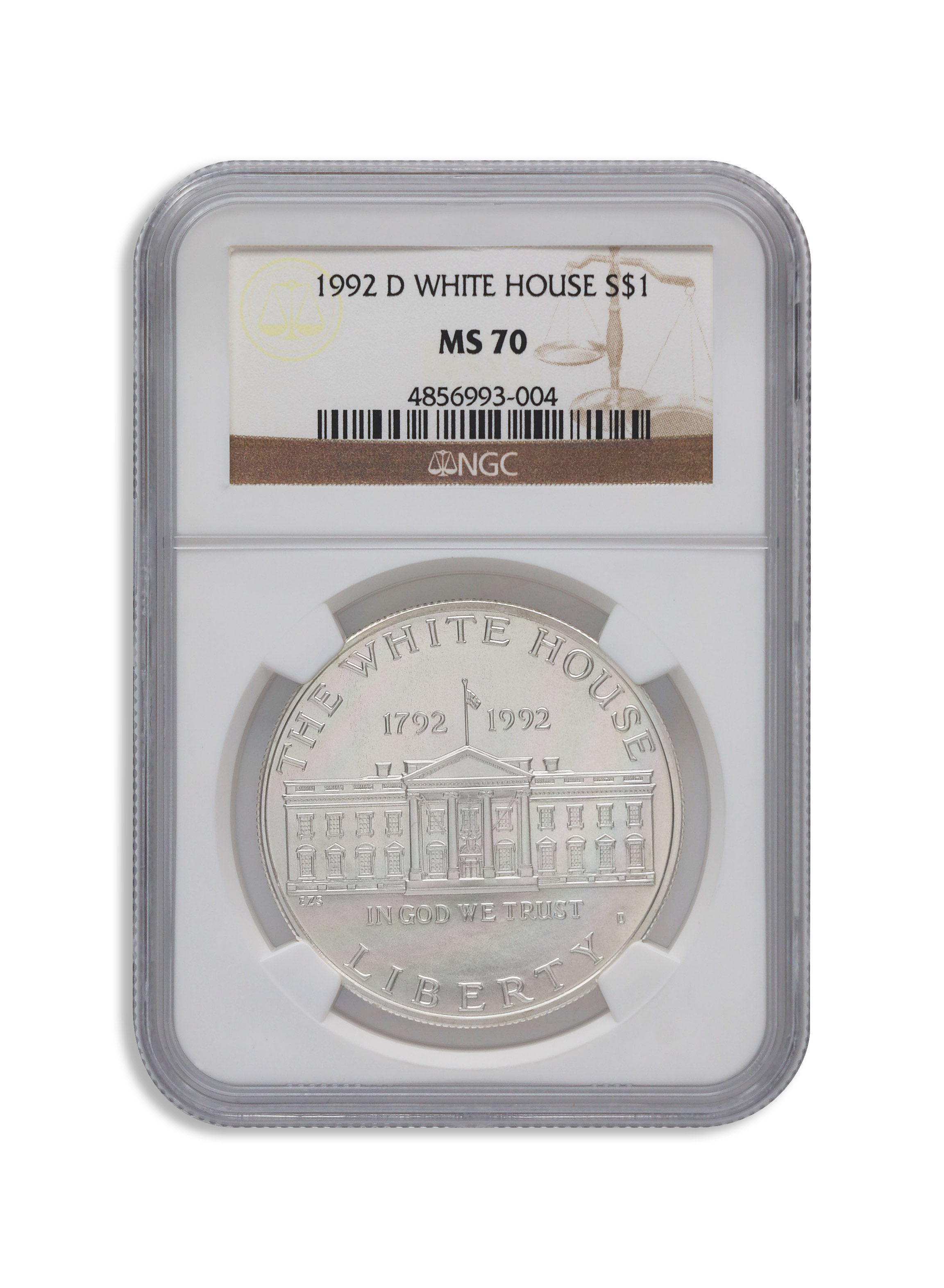 1992-D $1 White House Silver Commem - NGC MS70