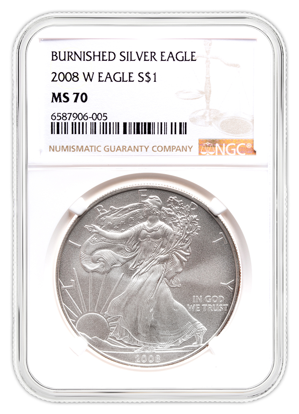 2008-W Burnished Silver Eagle NGC MS70