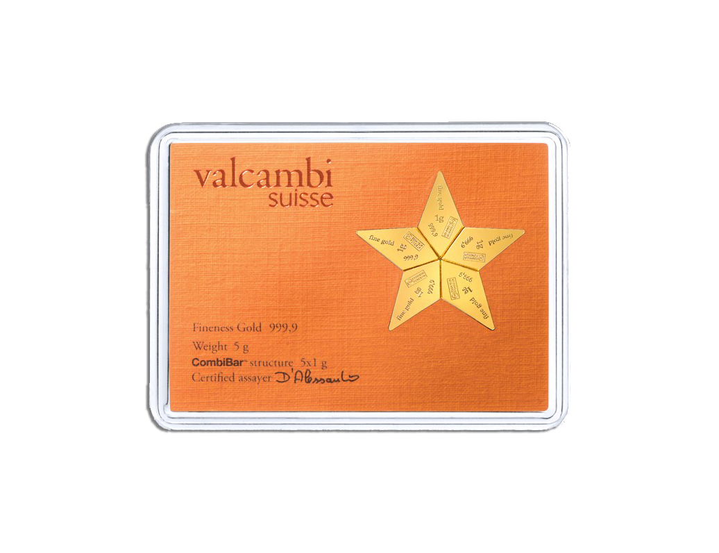 5 x 1 gram Valcambi CombiBar™ Star (Assay - Plain Back)