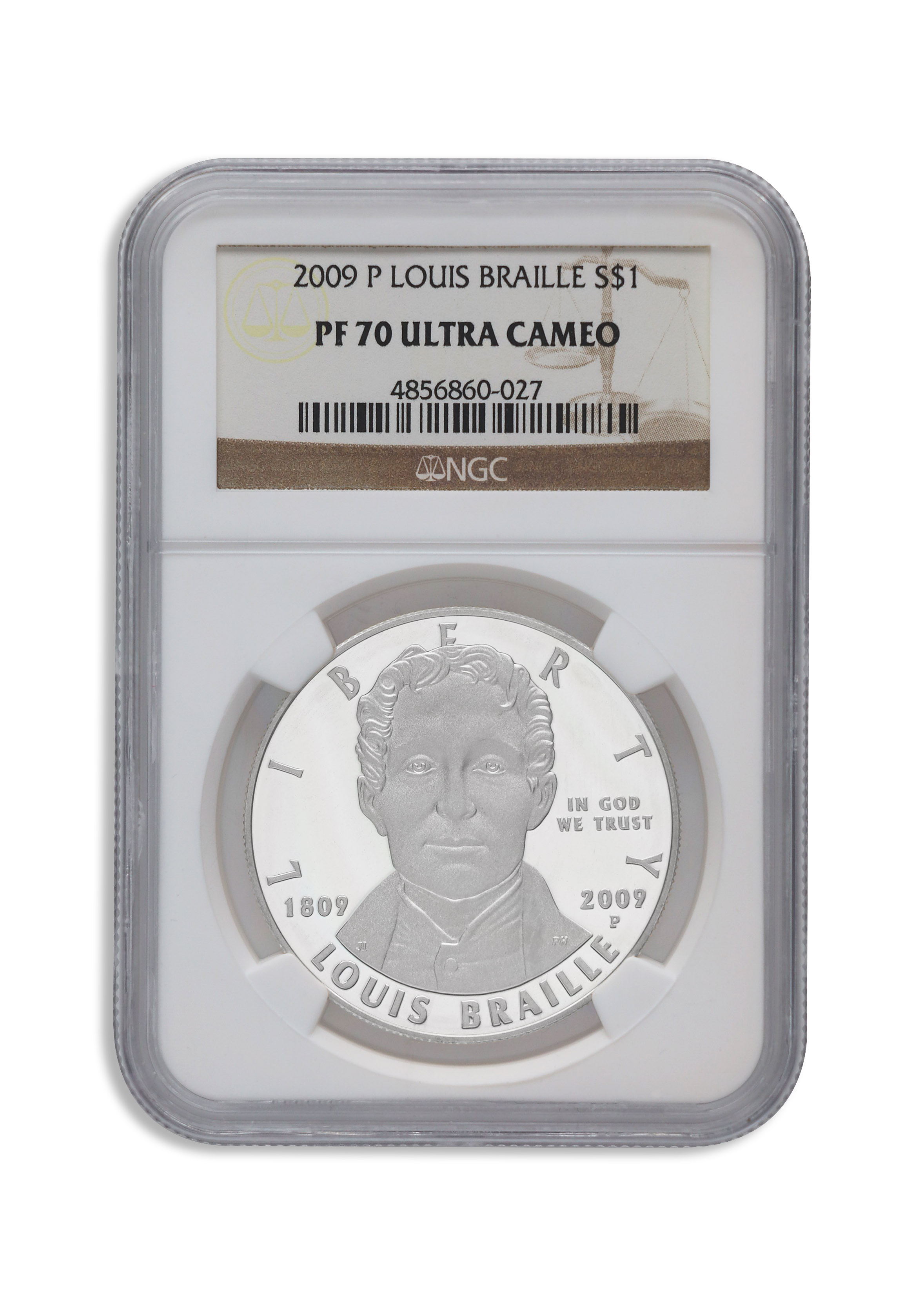 2009-P $1 Louis Braille Silver Commem - NGC PF70