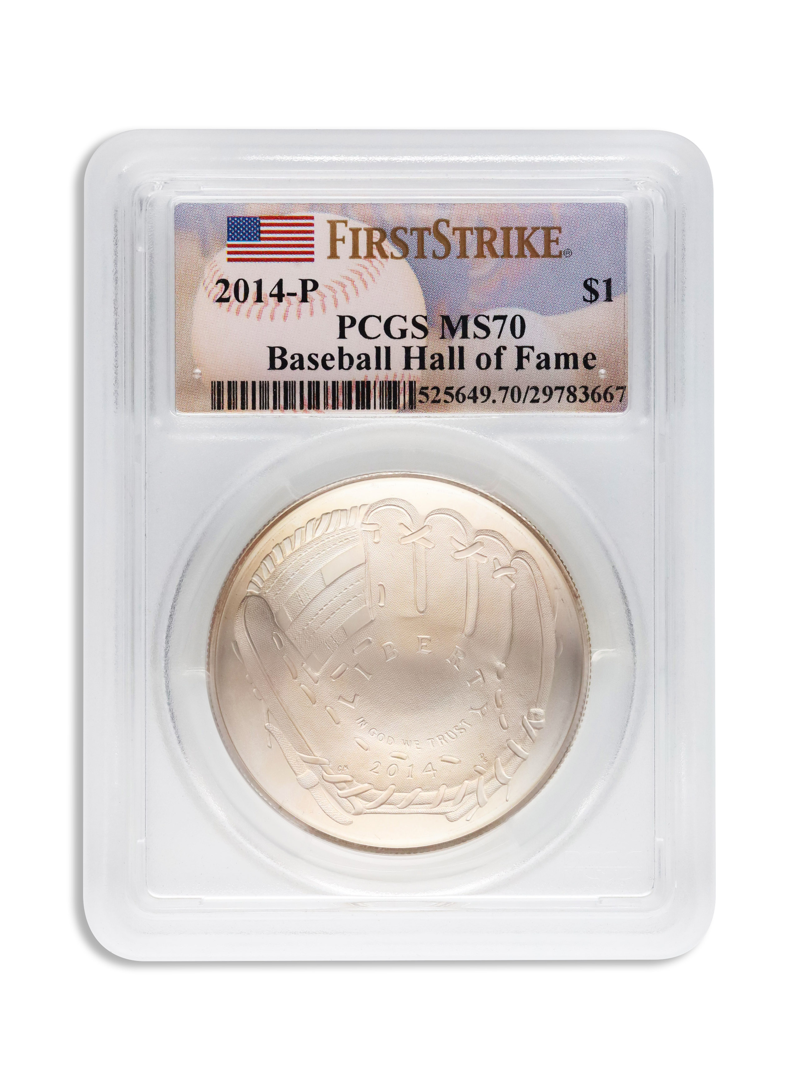 2014-P $1 Baseball Hall Fame Silver Commem - PCGS MS70
