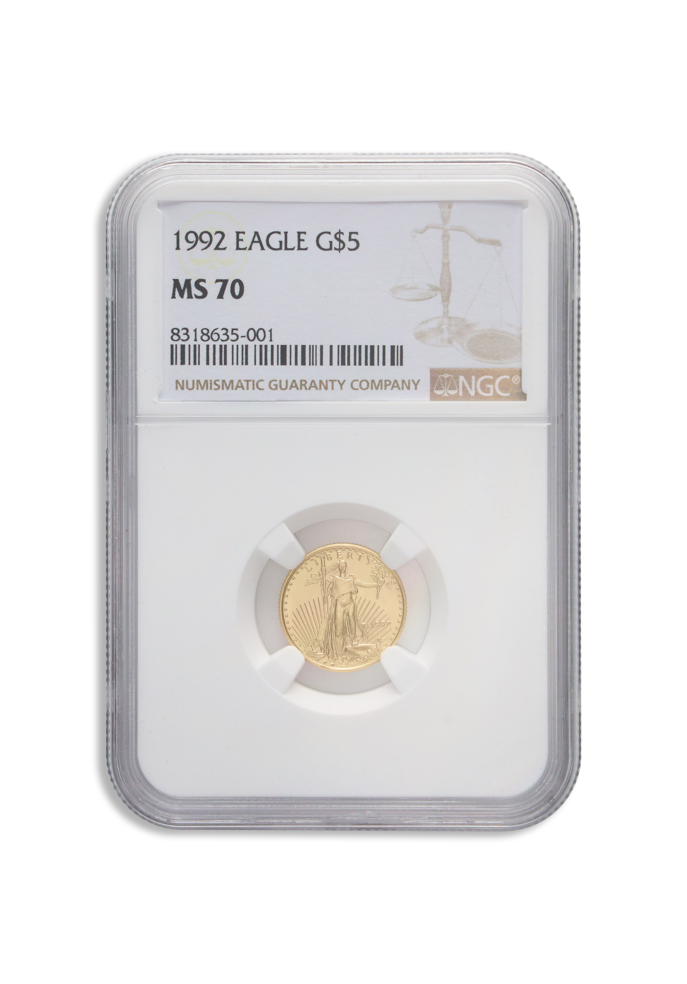 1992 1/10 oz Gold Eagle $5 NGC MS70