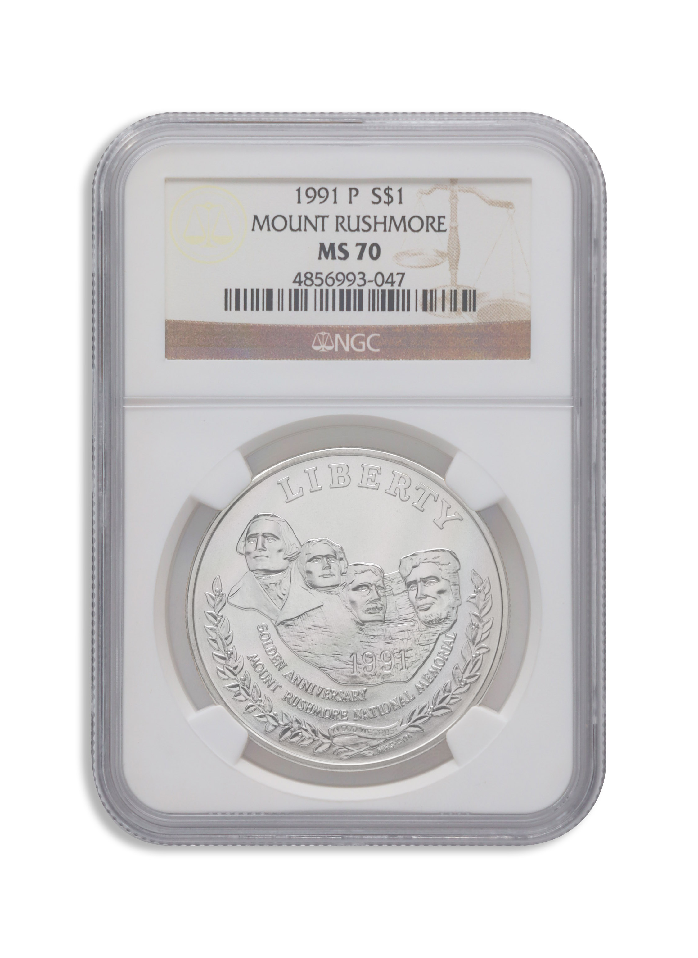 1991-P $1 Mt. Rushmore Silver Commem - NGC MS70