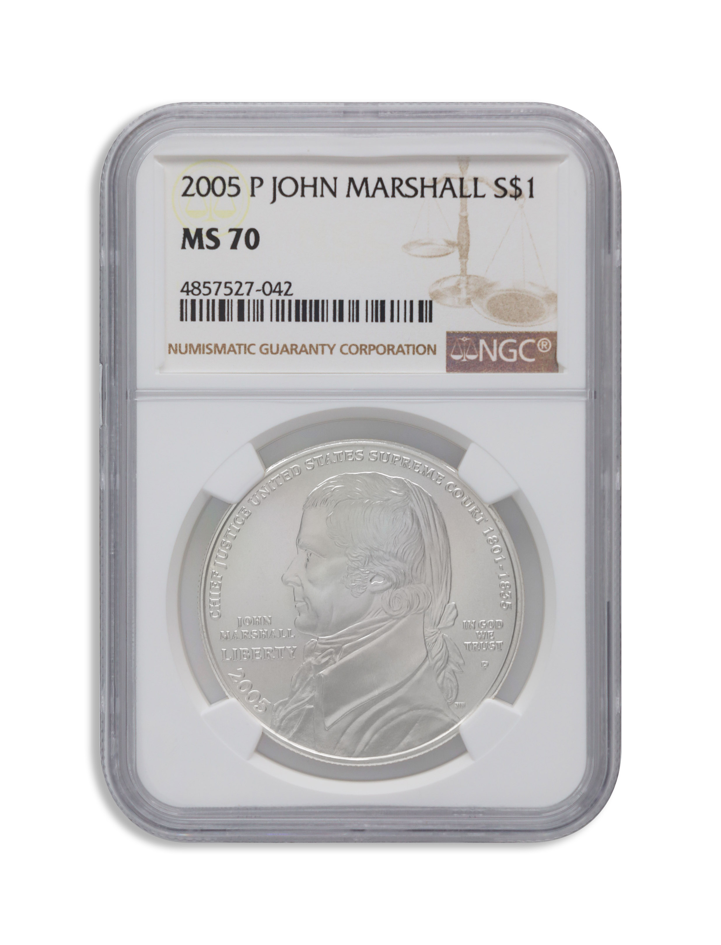 2005-P $1 John Marshall Silver Commem - NGC MS70